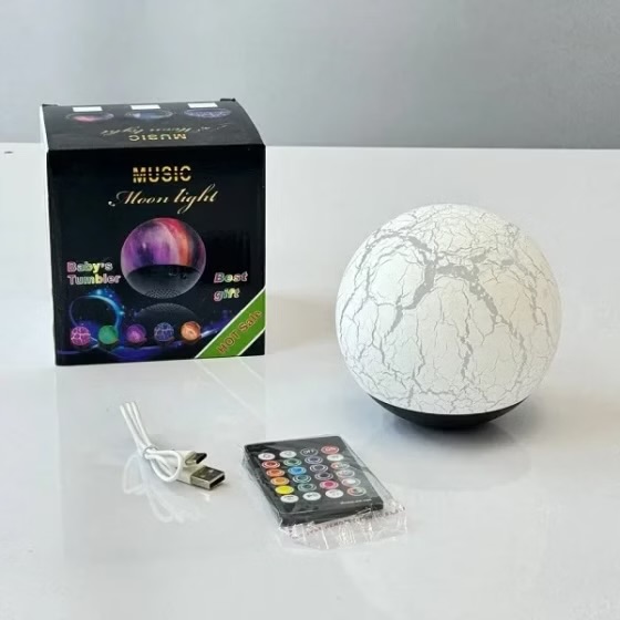 چراغ خواب گوی موزیکال اسپیکر دار بلوتوثی طرح ترک‌خورده - طرح ماه  مدل Moon Light با کنترل