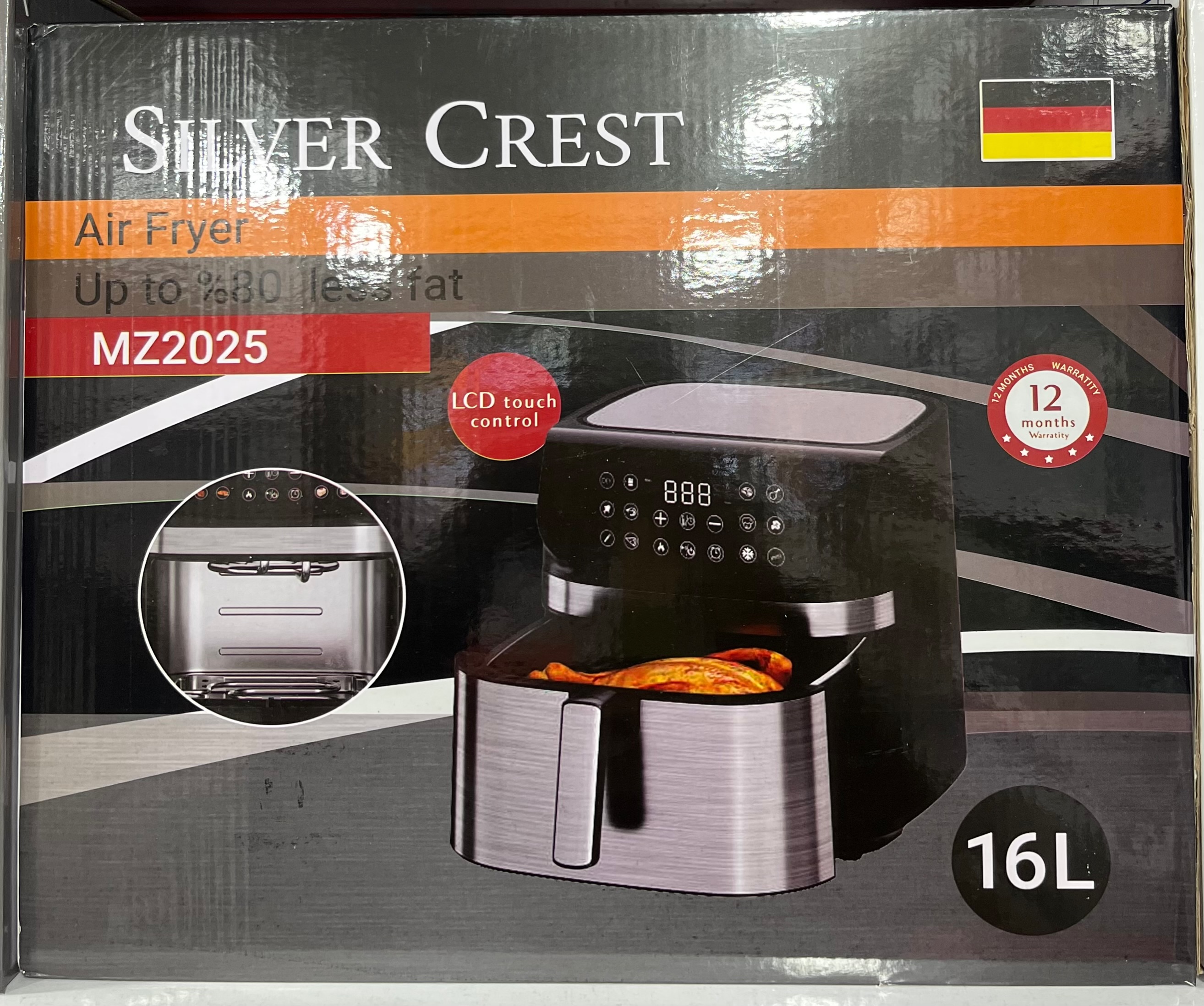 سرخ کن هواپز 16 لیتری دو المنت بزرگ صفحه تبلتی سیلورکرست MZ2025 SilverCrest توان 3000 وات SilverCrest Air Fryer 16L بدنه استیل و مدرن المنت بزرگ مدل MZ2025-L